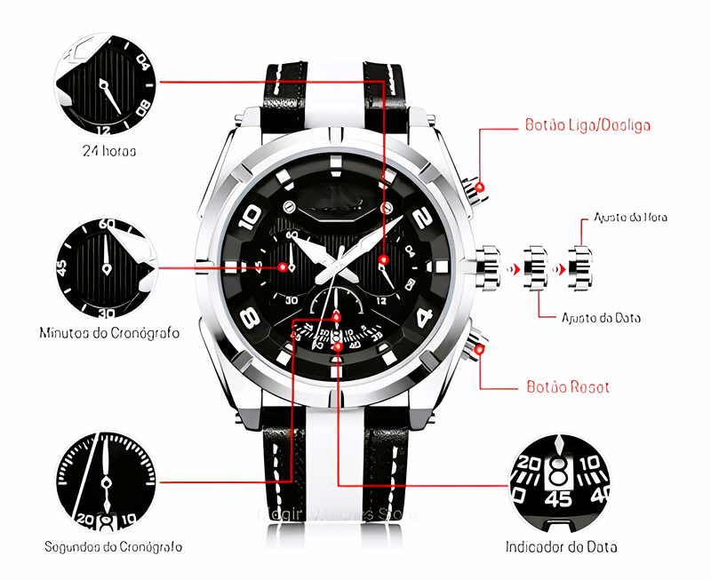 Relógio cronógrafo masculino ,pulseira de couro, Exclusivo + Frete Grátis