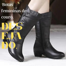 Botas femininas "Elegância Ártica" , bota de couro meio panturrilha.