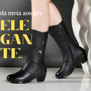 Botas femininas "Elegância Ártica" , bota de couro meio panturrilha.
