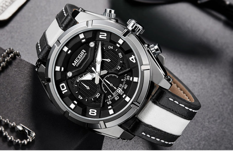 Relógio cronógrafo masculino ,pulseira de couro, Exclusivo + Frete Grátis