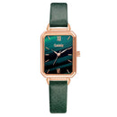 Relógio Feminino de Luxo,  Modelo Quadrado, com Pulseiras perola Verde Simples Malha de Ouro