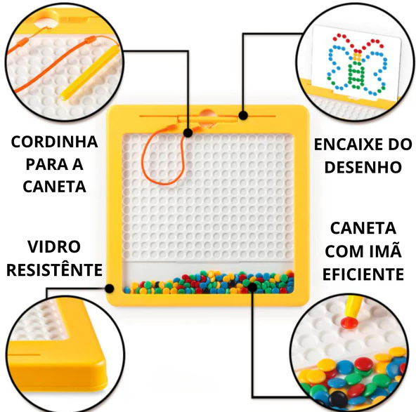 Brinquedo  Desenhe  Aprender Brincando: Pranchetinha Kids- Mesa Interativa Magnética + 14 Desenhos